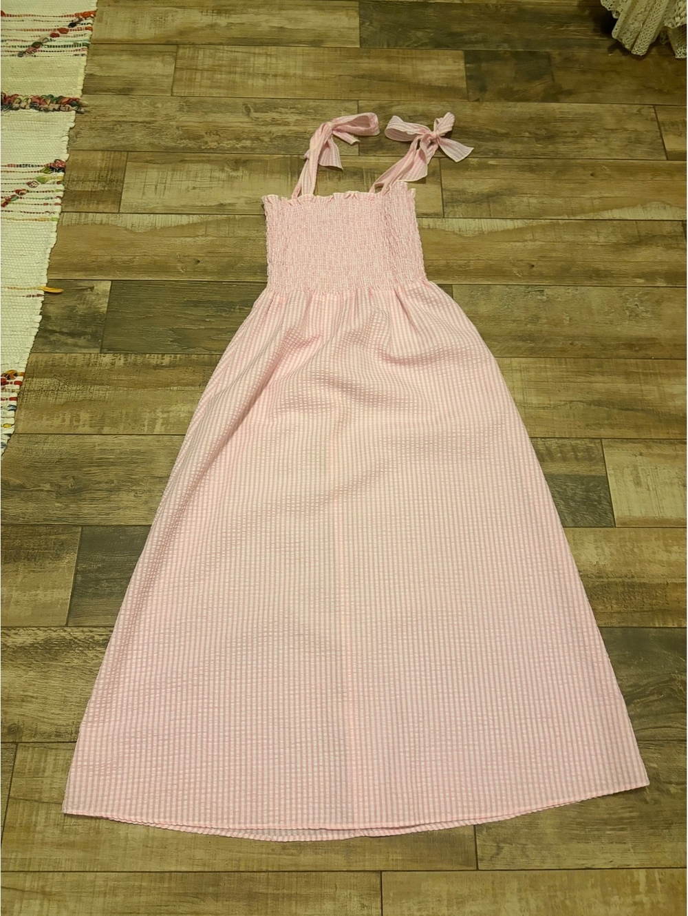 Ava + Esme Pink Gingham seersucker long midi bow tied dress Size Small